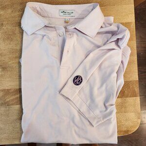 Peter Millar Golf Shirt Pink & White Striped w/ club logo